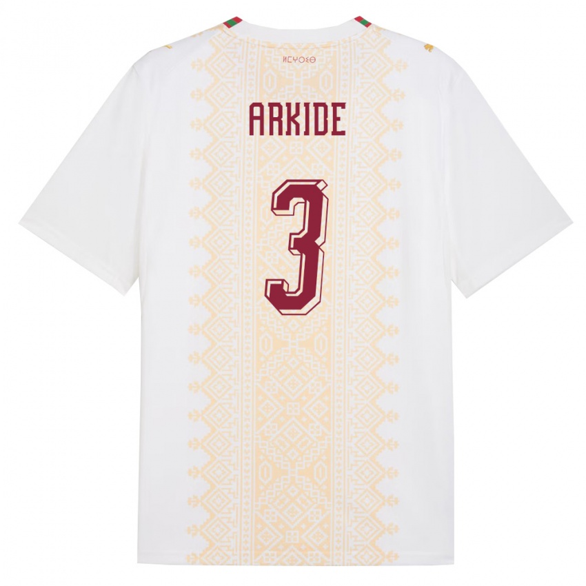 גברים מָרוֹקוֹ Abderahmane Arkide #3 לבן זהב אדום הרחק ג'רזי 26-28 חולצה קצרה