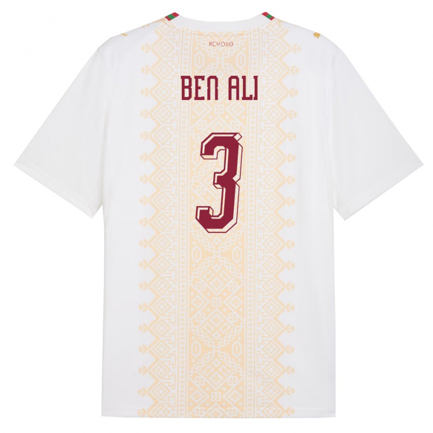 גברים מָרוֹקוֹ Salim Ben Ali #3 לבן זהב אדום הרחק ג'רזי 26-28 חולצה קצרה