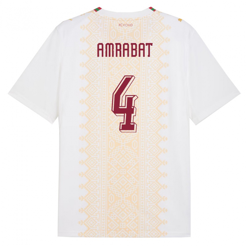 גברים מָרוֹקוֹ סופיאן אמרבאט #4 לבן זהב אדום הרחק ג'רזי 26-28 חולצה קצרה