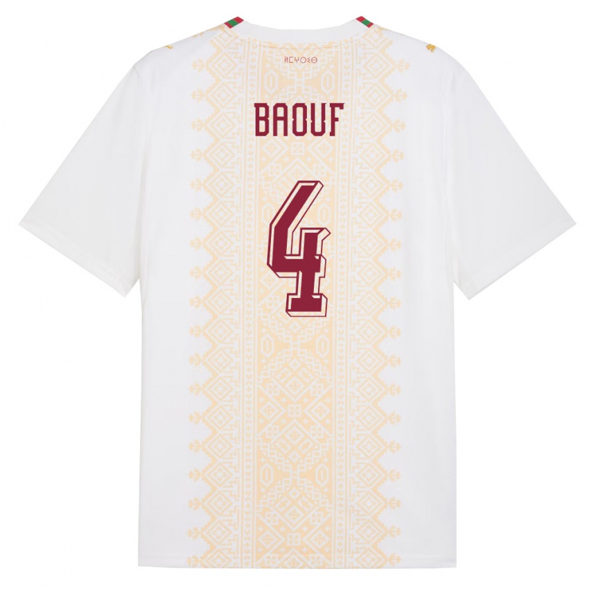 גברים מָרוֹקוֹ Ismaël Baouf #4 לבן זהב אדום הרחק ג'רזי 26-28 חולצה קצרה