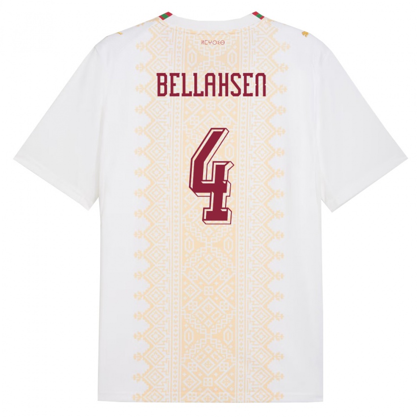 גברים מָרוֹקוֹ יוסף בלהסן #4 לבן זהב אדום הרחק ג'רזי 26-28 חולצה קצרה