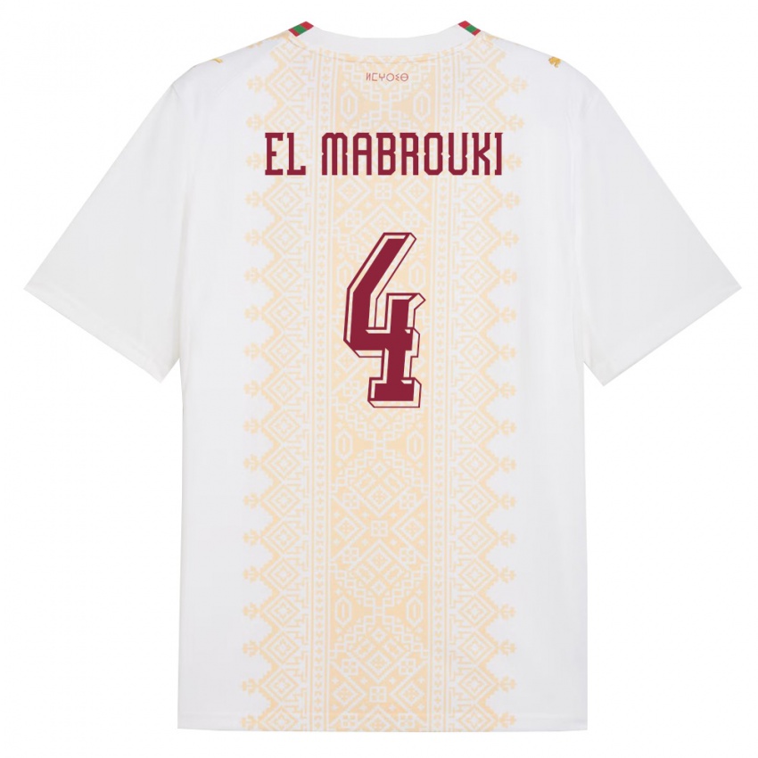גברים מָרוֹקוֹ Imran El Mabrouki #4 לבן זהב אדום הרחק ג'רזי 26-28 חולצה קצרה