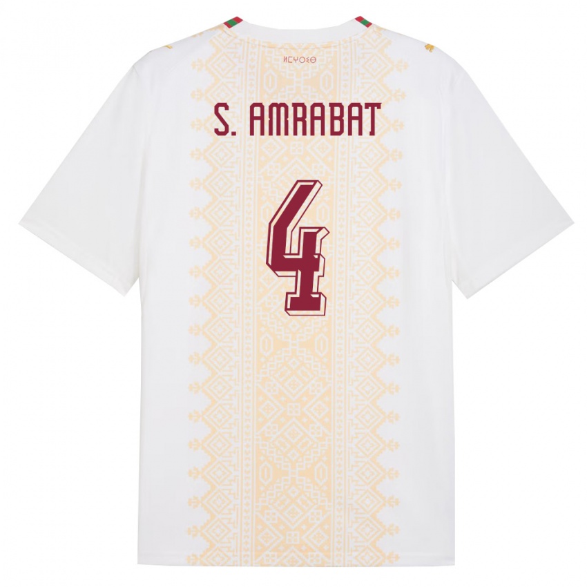 גברים מָרוֹקוֹ סופיאן אמרבאט #4 לבן זהב אדום הרחק ג'רזי 26-28 חולצה קצרה