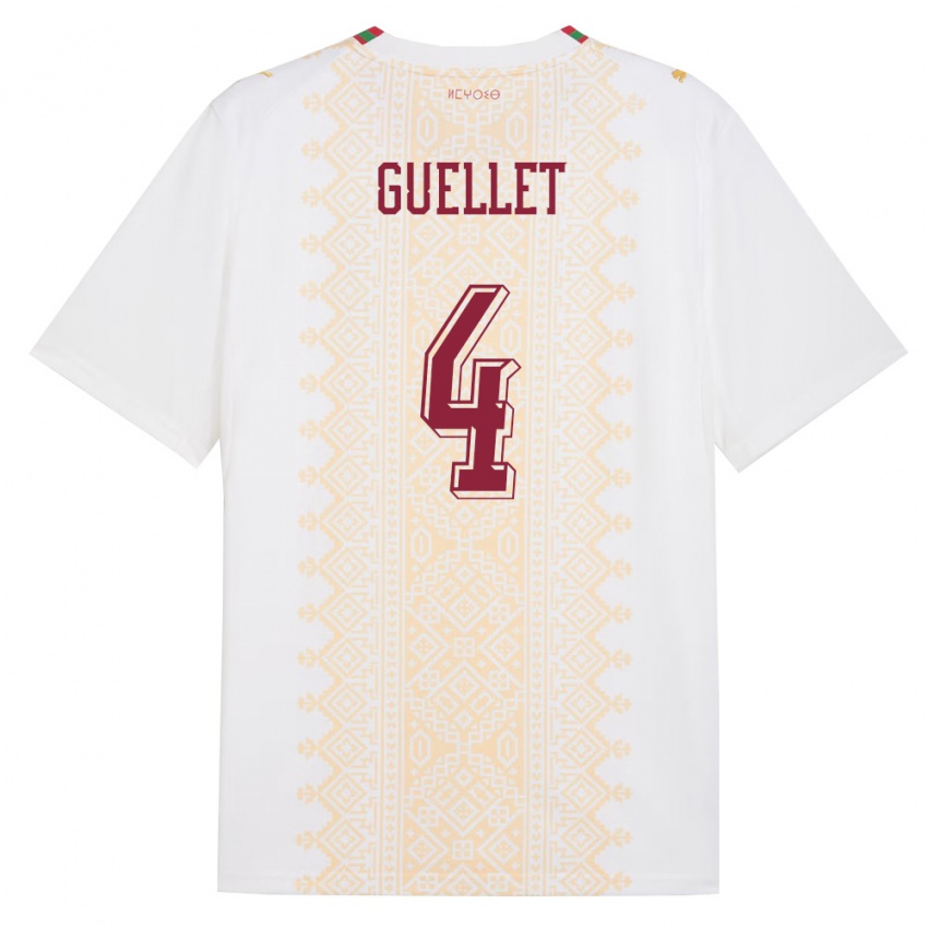 גברים מָרוֹקוֹ Shadi Guellet #4 לבן זהב אדום הרחק ג'רזי 26-28 חולצה קצרה