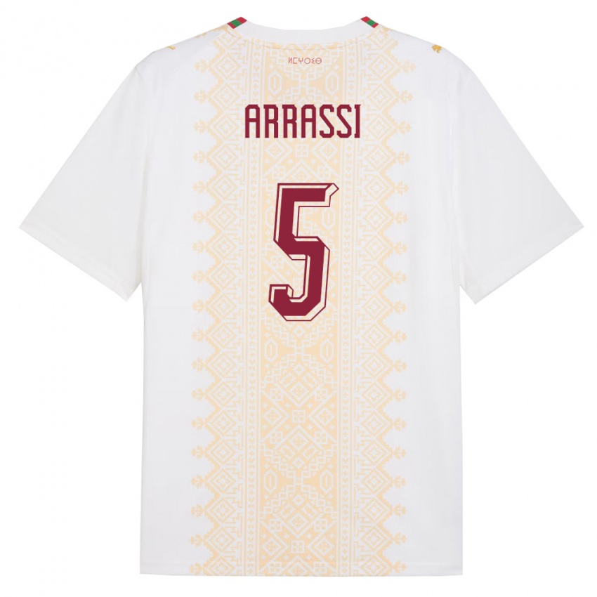 גברים מָרוֹקוֹ Bouchaib Arrassi #5 לבן זהב אדום הרחק ג'רזי 26-28 חולצה קצרה