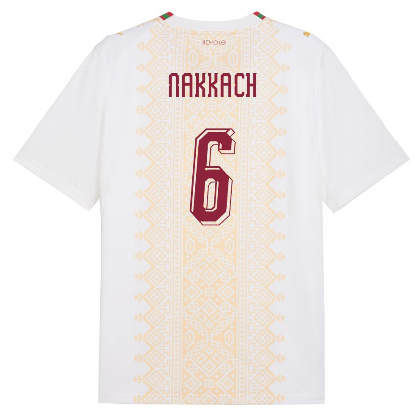 גברים מָרוֹקוֹ אלודי נקאך #6 לבן זהב אדום הרחק ג'רזי 26-28 חולצה קצרה