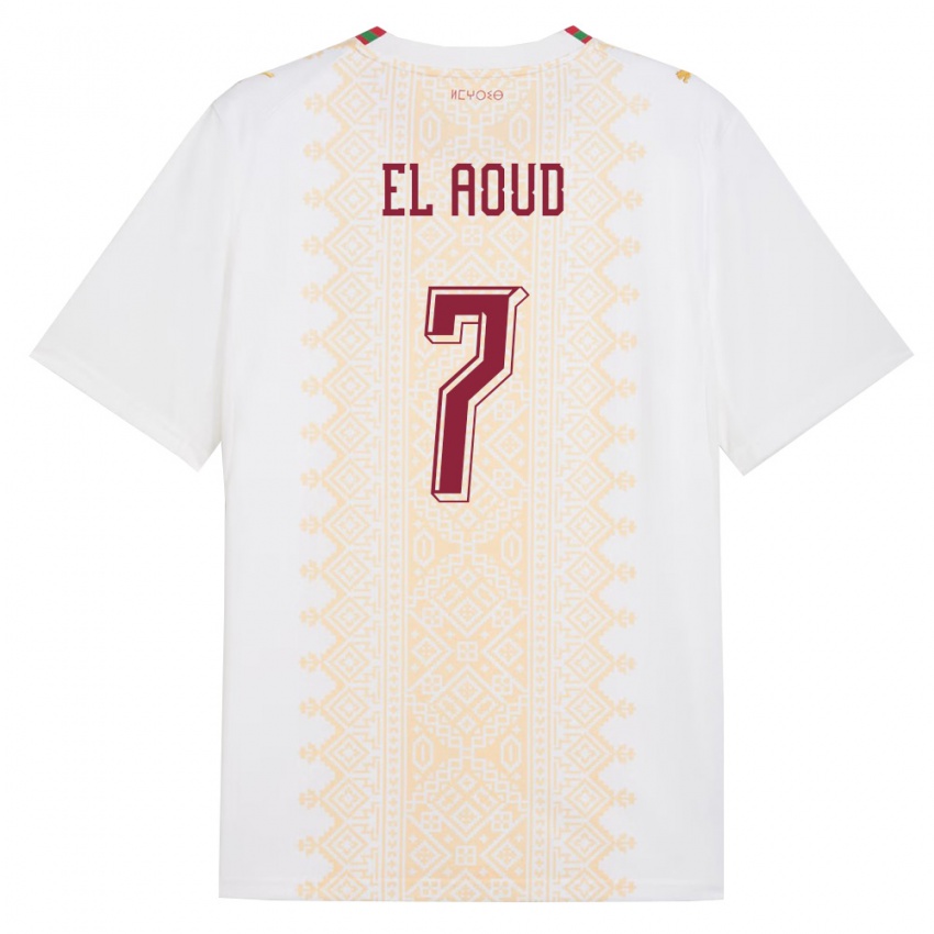 גברים מָרוֹקוֹ Ismail El Aoud #7 לבן זהב אדום הרחק ג'רזי 26-28 חולצה קצרה