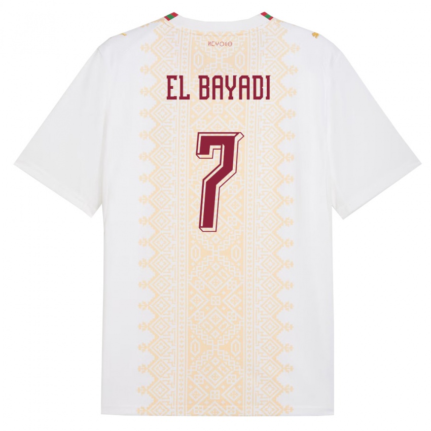 גברים מָרוֹקוֹ Yones El Bayadi #7 לבן זהב אדום הרחק ג'רזי 26-28 חולצה קצרה