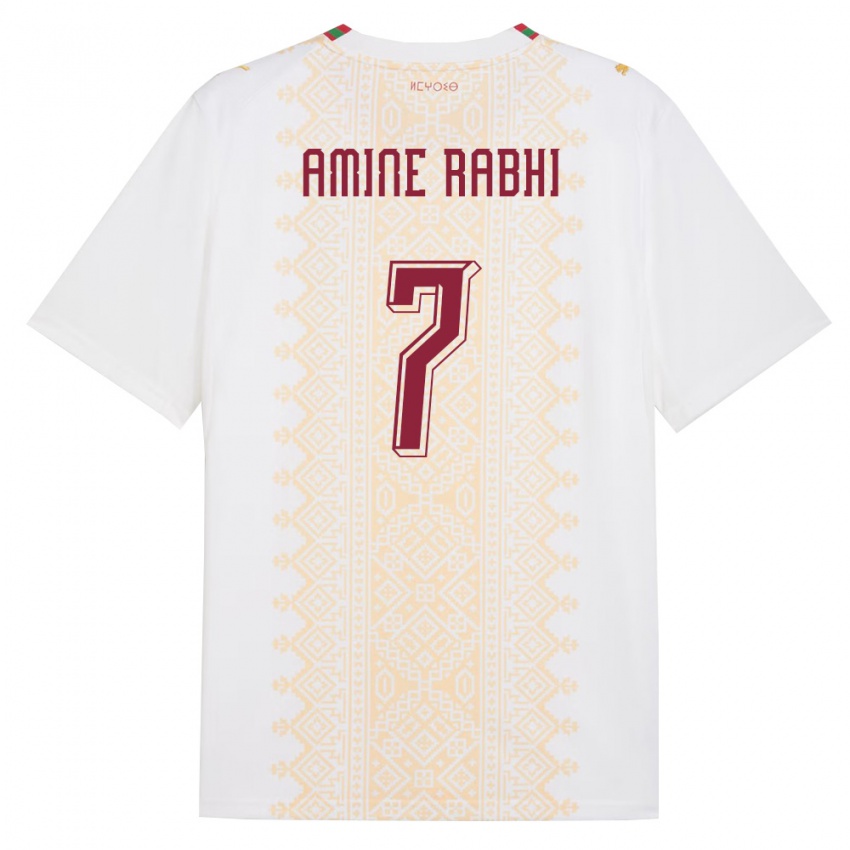 גברים מָרוֹקוֹ Mohamed Amine Rabhi #7 לבן זהב אדום הרחק ג'רזי 26-28 חולצה קצרה