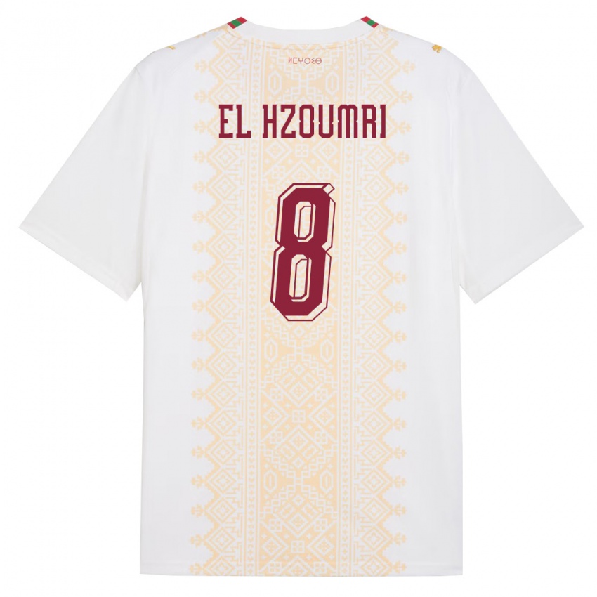 גברים מָרוֹקוֹ Yahya El Hzoumri #8 לבן זהב אדום הרחק ג'רזי 26-28 חולצה קצרה