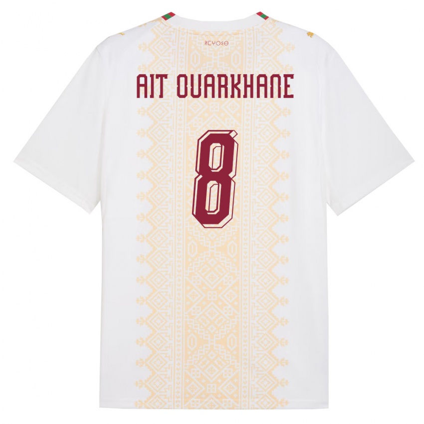 גברים מָרוֹקוֹ Khalid Aït Ouarkhane #8 לבן זהב אדום הרחק ג'רזי 26-28 חולצה קצרה