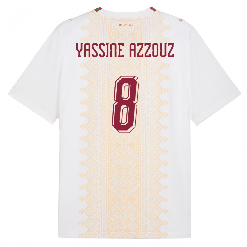 גברים מָרוֹקוֹ מוחמד יאסין אזאוז #8 לבן זהב אדום הרחק ג'רזי 26-28 חולצה קצרה