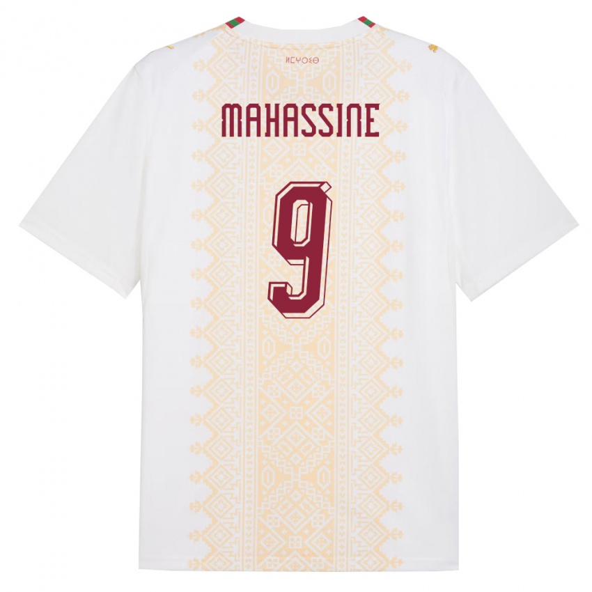 גברים מָרוֹקוֹ Rayan Mahassine #9 לבן זהב אדום הרחק ג'רזי 26-28 חולצה קצרה