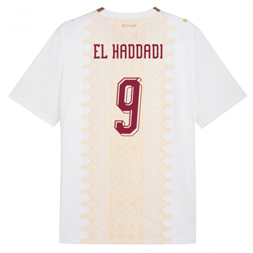 גברים מָרוֹקוֹ מוניר אל-חדאדי #9 לבן זהב אדום הרחק ג'רזי 26-28 חולצה קצרה