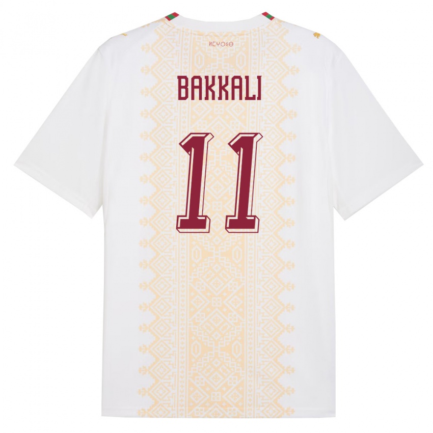 גברים מָרוֹקוֹ Mohamade Bakkali #11 לבן זהב אדום הרחק ג'רזי 26-28 חולצה קצרה