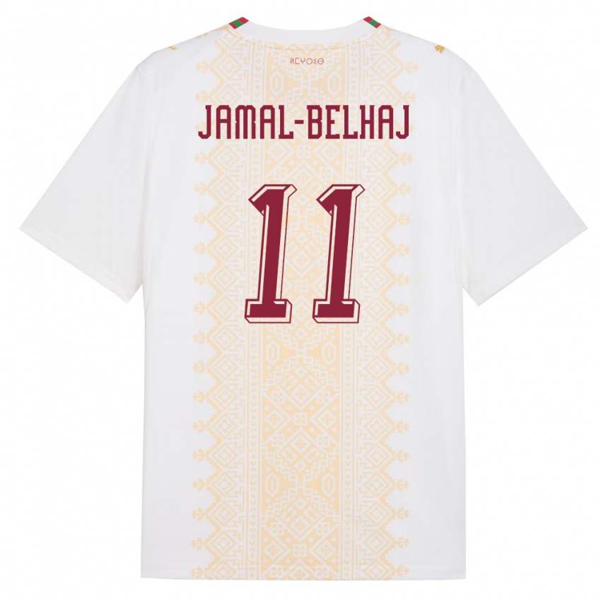 גברים מָרוֹקוֹ Hatim Jamal-Belhaj #11 לבן זהב אדום הרחק ג'רזי 26-28 חולצה קצרה