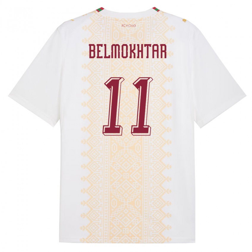 גברים מָרוֹקוֹ Ilies Belmokhtar #11 לבן זהב אדום הרחק ג'רזי 26-28 חולצה קצרה