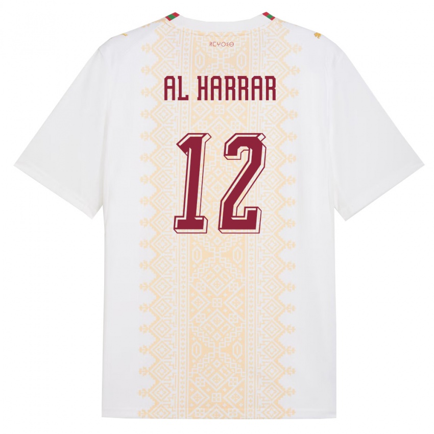 גברים מָרוֹקוֹ El Mehdi Al Harrar #12 לבן זהב אדום הרחק ג'רזי 26-28 חולצה קצרה