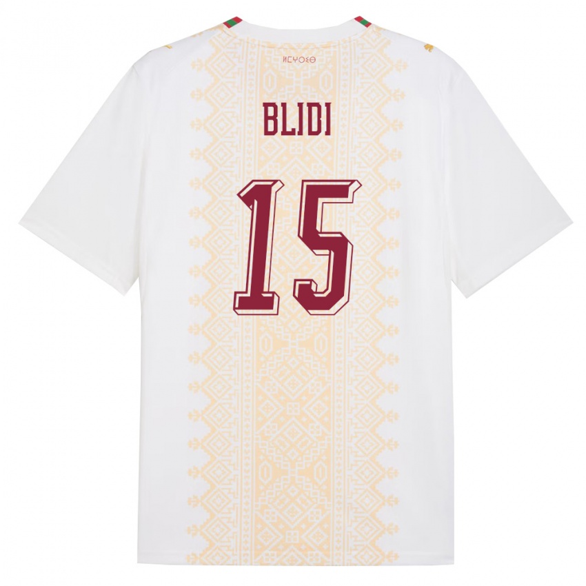 גברים מָרוֹקוֹ Naim Blidi #15 לבן זהב אדום הרחק ג'רזי 26-28 חולצה קצרה