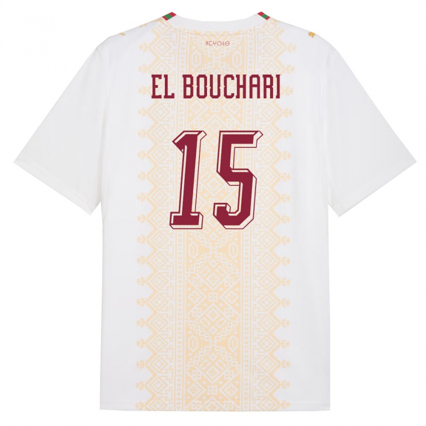 גברים מָרוֹקוֹ Bilal El Bouchari #15 לבן זהב אדום הרחק ג'רזי 26-28 חולצה קצרה