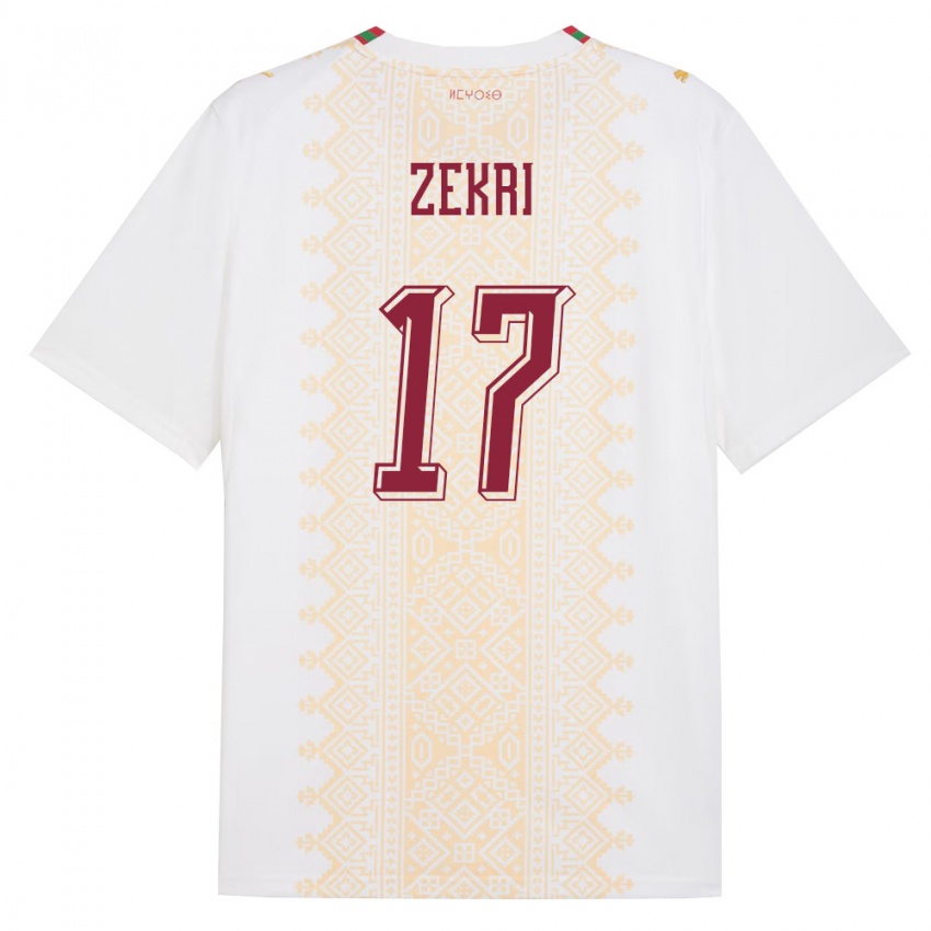 גברים מָרוֹקוֹ Moncef Zekri #17 לבן זהב אדום הרחק ג'רזי 26-28 חולצה קצרה