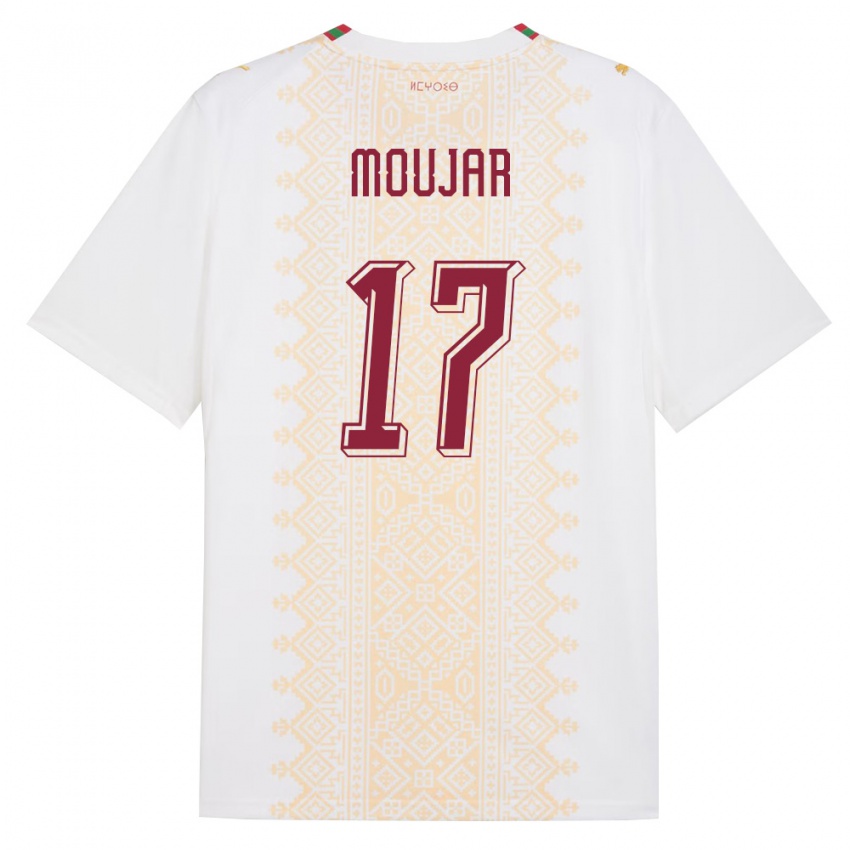 גברים מָרוֹקוֹ Salah Moujar #17 לבן זהב אדום הרחק ג'רזי 26-28 חולצה קצרה