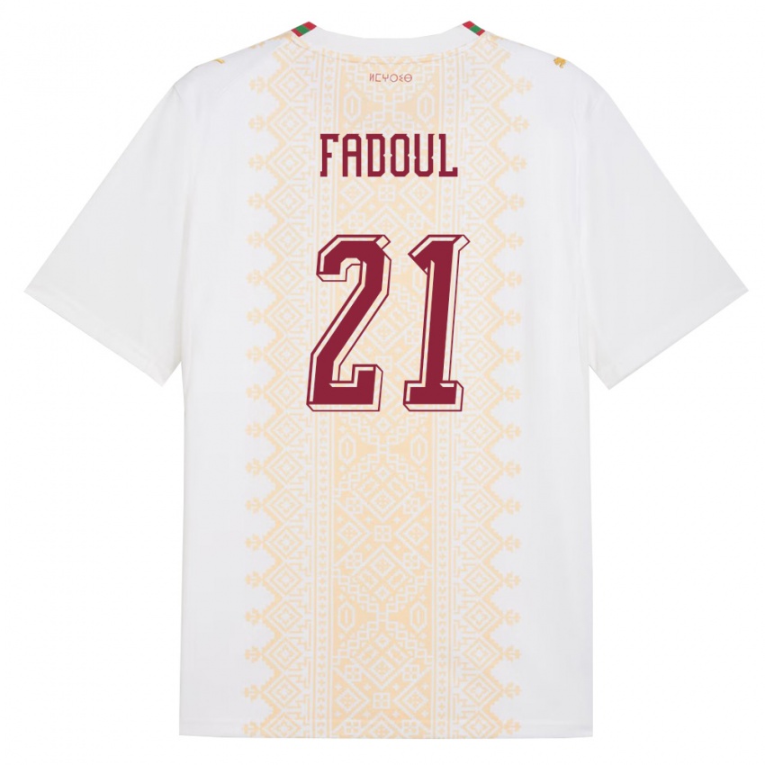 גברים מָרוֹקוֹ Rayan Fadoul #21 לבן זהב אדום הרחק ג'רזי 26-28 חולצה קצרה