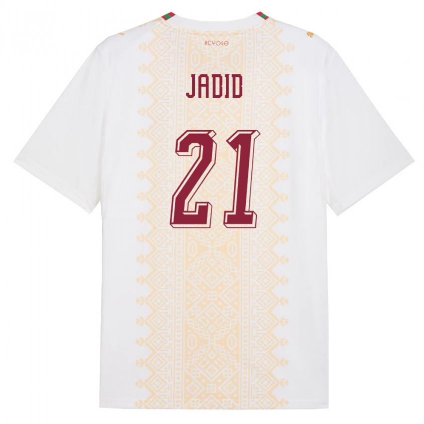 גברים מָרוֹקוֹ Akram Jadid #21 לבן זהב אדום הרחק ג'רזי 26-28 חולצה קצרה