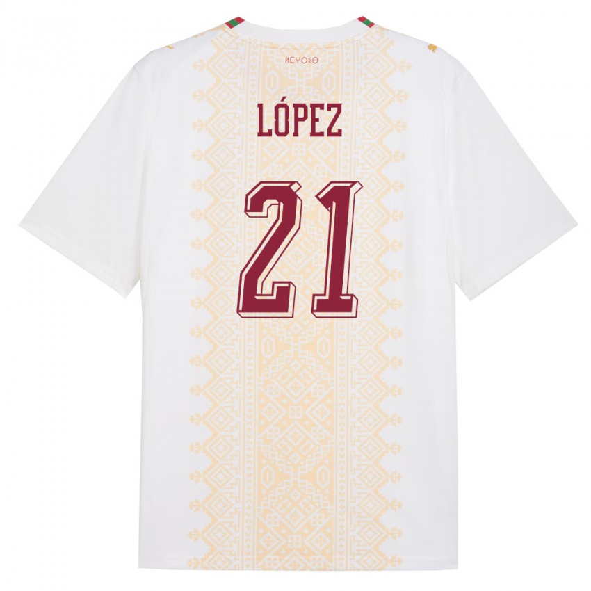 גברים מָרוֹקוֹ Mani López #21 לבן זהב אדום הרחק ג'רזי 26-28 חולצה קצרה