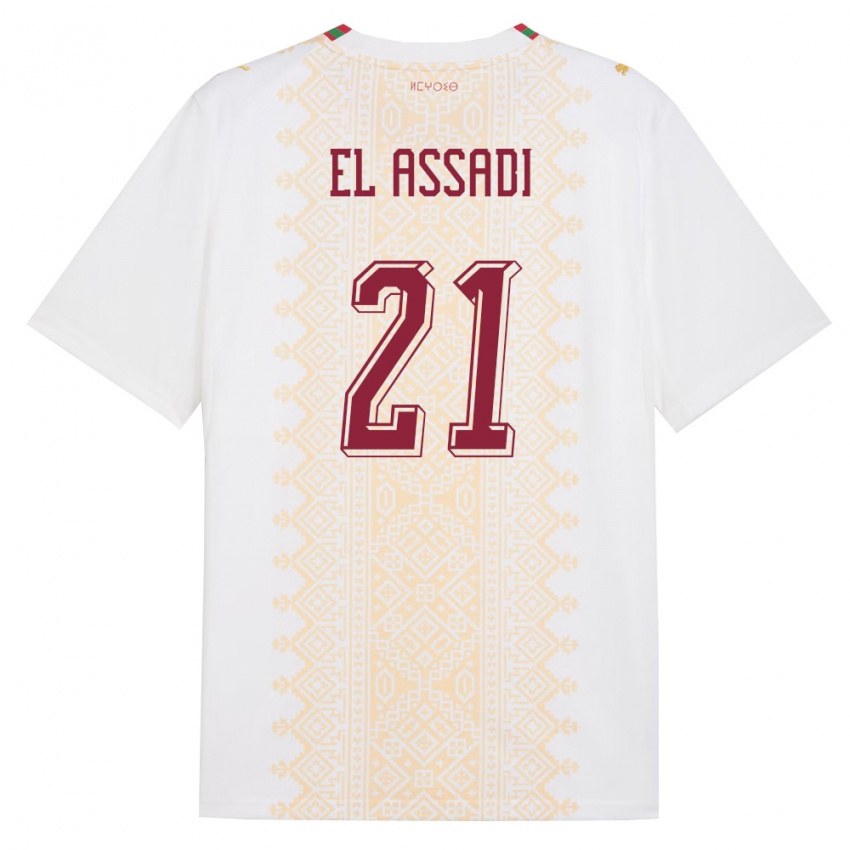 גברים מָרוֹקוֹ Othmane El Assadi #21 לבן זהב אדום הרחק ג'רזי 26-28 חולצה קצרה