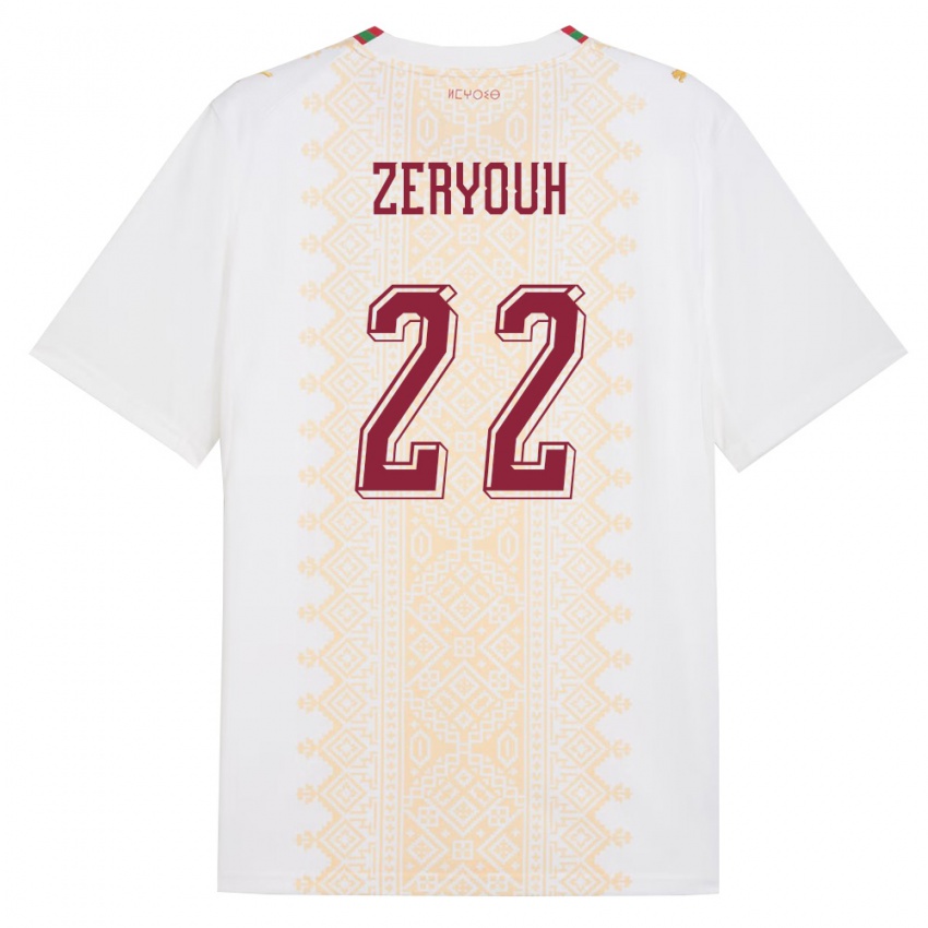 גברים מָרוֹקוֹ Naoufal Zeryouh #22 לבן זהב אדום הרחק ג'רזי 26-28 חולצה קצרה