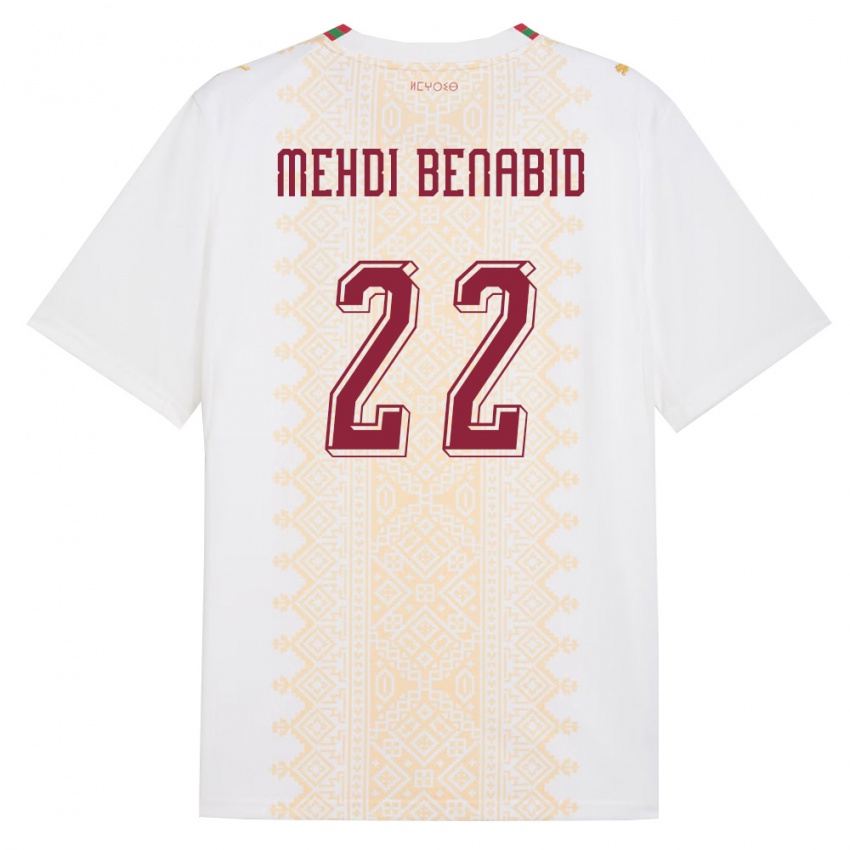 גברים מָרוֹקוֹ מהדי בנאביד #22 לבן זהב אדום הרחק ג'רזי 26-28 חולצה קצרה