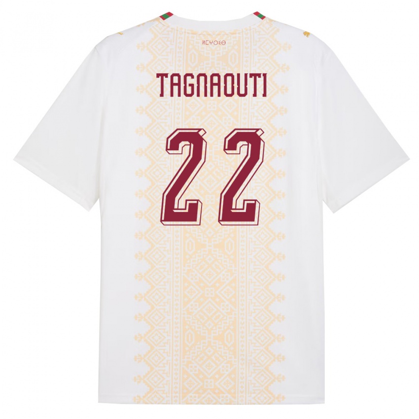 גברים מָרוֹקוֹ אחמד רדה תג'נאוטי #22 לבן זהב אדום הרחק ג'רזי 26-28 חולצה קצרה