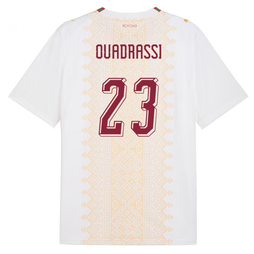 גברים מָרוֹקוֹ Dalil Ouadrassi #23 לבן זהב אדום הרחק ג'רזי 26-28 חולצה קצרה