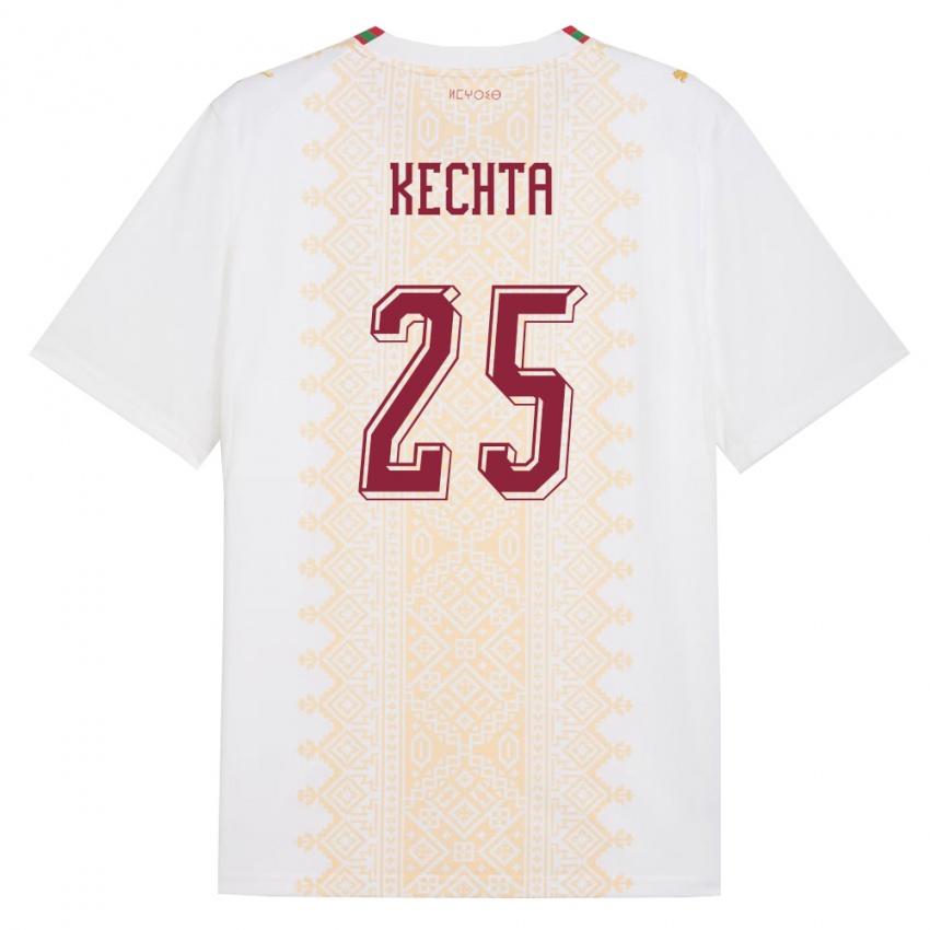 גברים מָרוֹקוֹ Amine Kechta #25 לבן זהב אדום הרחק ג'רזי 26-28 חולצה קצרה