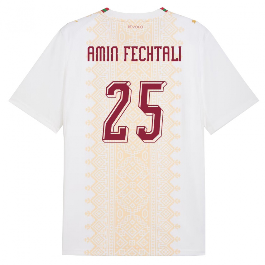 גברים מָרוֹקוֹ Oualid Amin Fechtali #25 לבן זהב אדום הרחק ג'רזי 26-28 חולצה קצרה