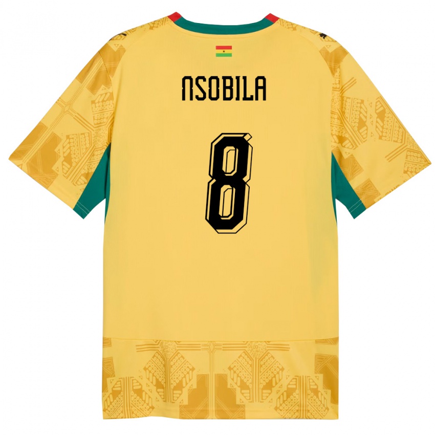 גברים גאנה Dominic Nsobila #8 צהוב אדום שחור הרחק ג'רזי 26-28 חולצה קצרה