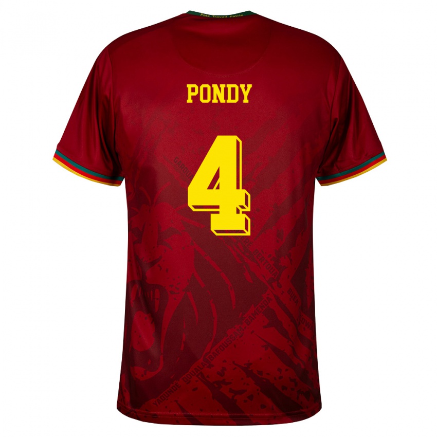 גברים קמרון Chris Pondy #4 אדום עמוק ירוק צהוב הרחק ג'רזי 26-28 חולצה קצרה