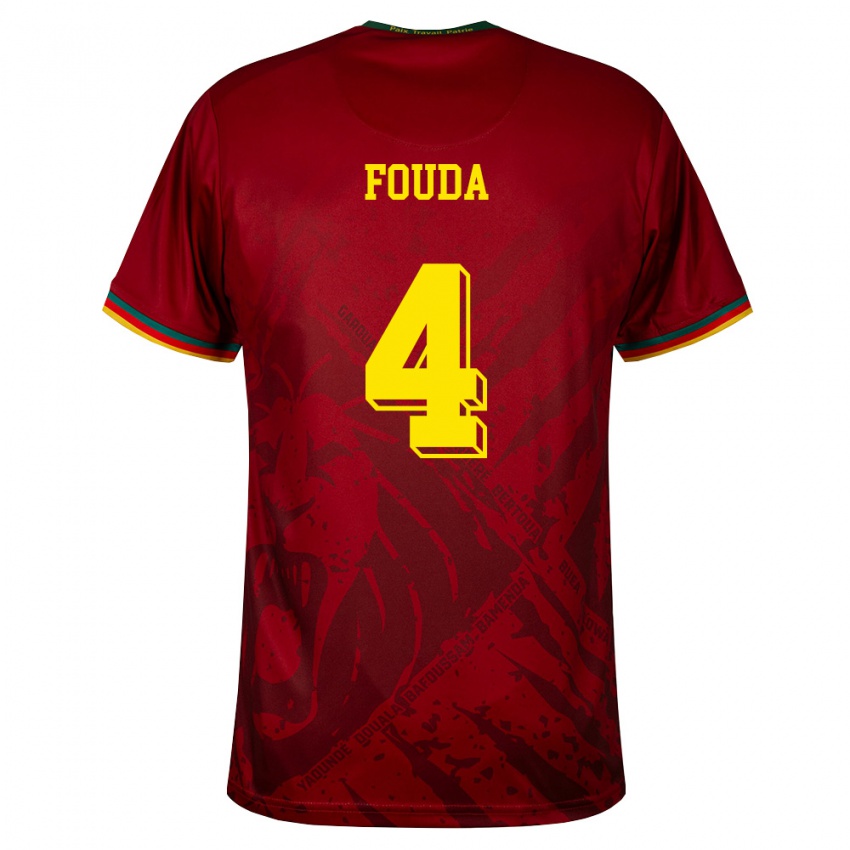 גברים קמרון Junior Fouda #4 אדום עמוק ירוק צהוב הרחק ג'רזי 26-28 חולצה קצרה