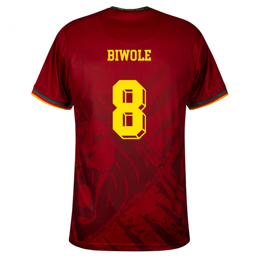 גברים קמרון Joël Biwole #8 אדום עמוק ירוק צהוב הרחק ג'רזי 26-28 חולצה קצרה
