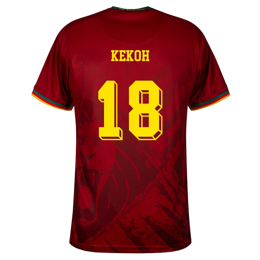 גברים קמרון Felix Kekoh #18 אדום עמוק ירוק צהוב הרחק ג'רזי 26-28 חולצה קצרה