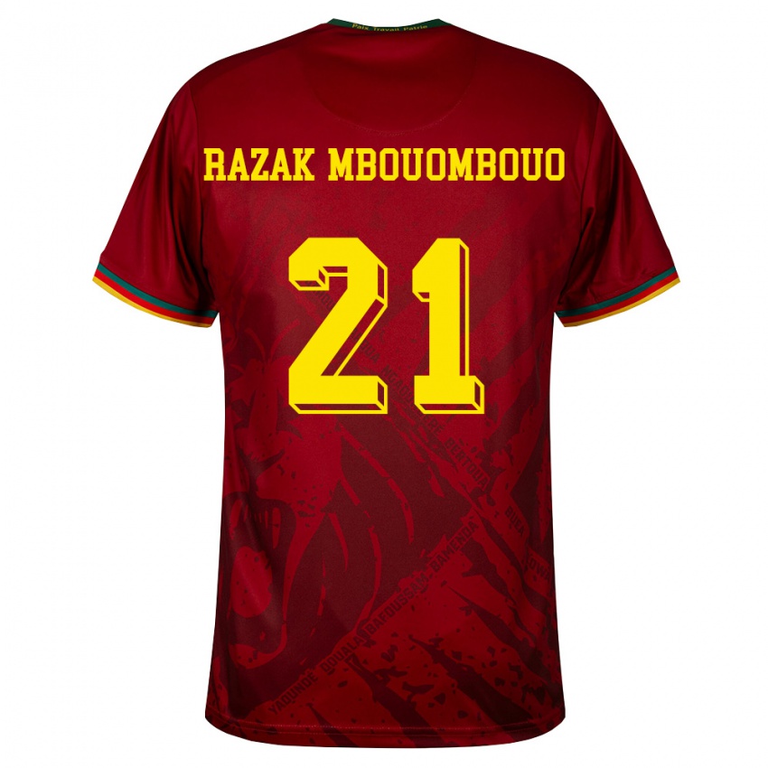 גברים קמרון Abdoul Razak Mbouombouo #21 אדום עמוק ירוק צהוב הרחק ג'רזי 26-28 חולצה קצרה