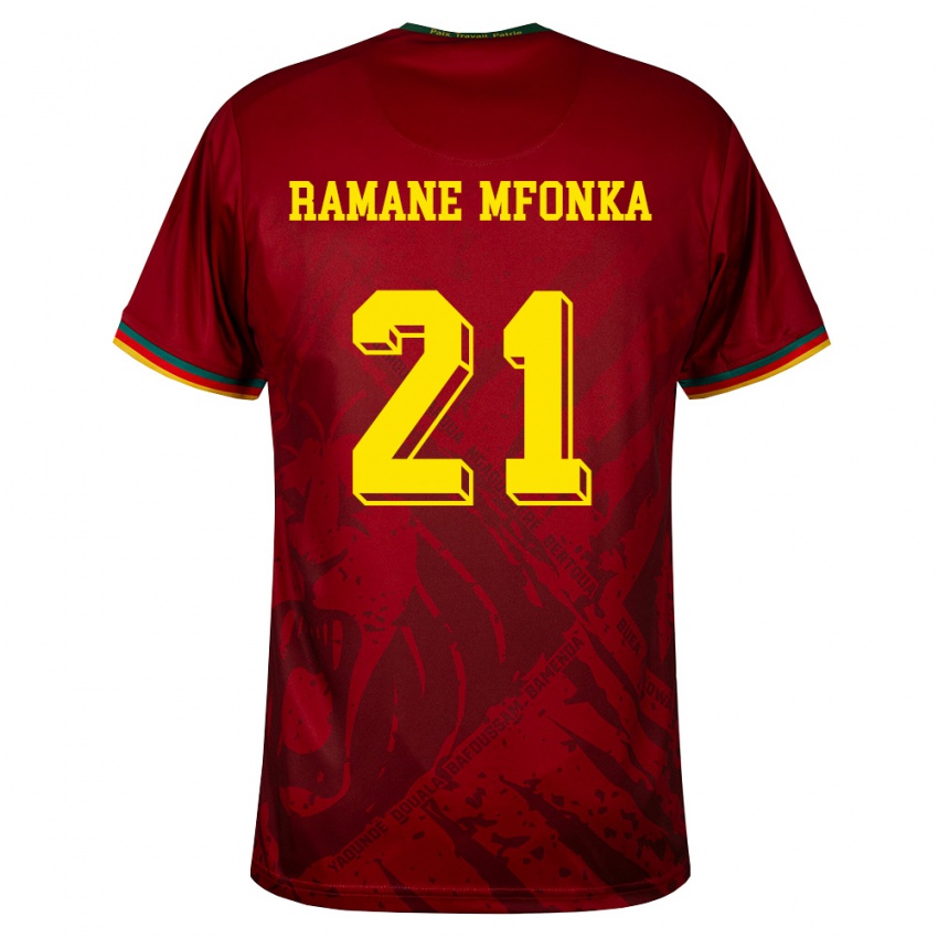 גברים קמרון Abdel Ramane Mfonka #21 אדום עמוק ירוק צהוב הרחק ג'רזי 26-28 חולצה קצרה