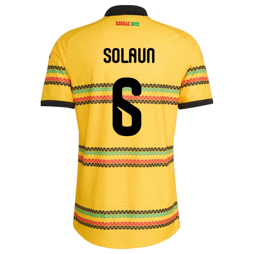 נשים ג'מייקה Havana Solaun #6 צהוב שחור ירוק ג'רזי ביתית 26-28 חולצה קצרה
