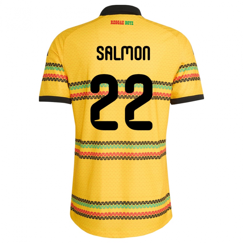 נשים ג'מייקה Christina Salmon #22 צהוב שחור ירוק ג'רזי ביתית 26-28 חולצה קצרה