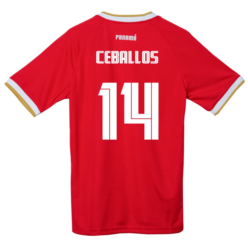 נשים פנמה Lucio Ceballos #14 אדום חום לבן ג'רזי ביתית 26-28 חולצה קצרה