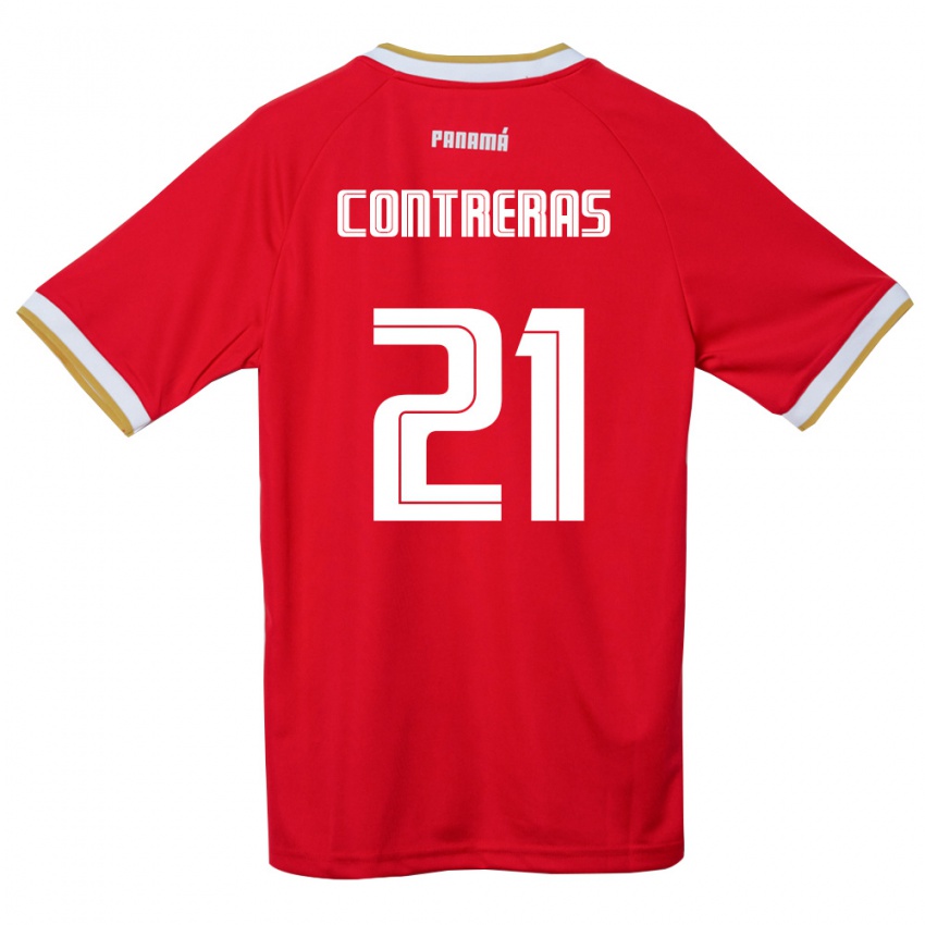 נשים פנמה Davis Contreras #21 אדום חום לבן ג'רזי ביתית 26-28 חולצה קצרה