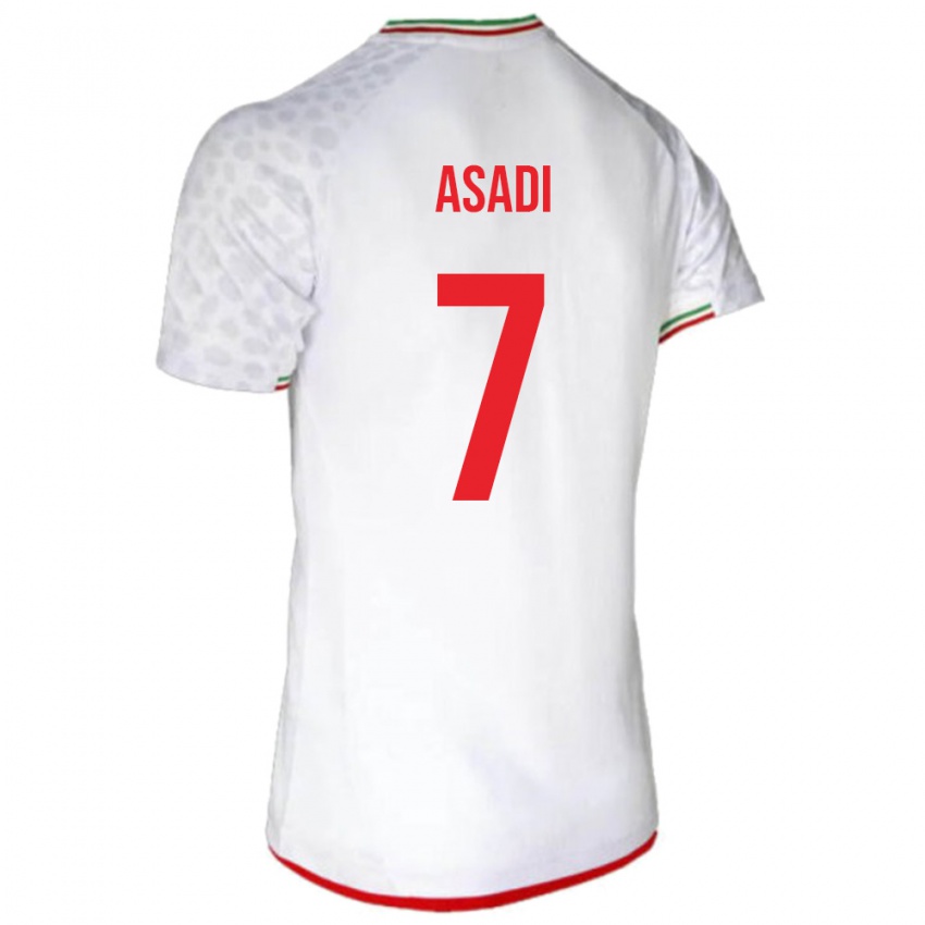 נשים איראן Jafar Asadi #7 לבן אדום ג'רזי ביתית 26-28 חולצה קצרה