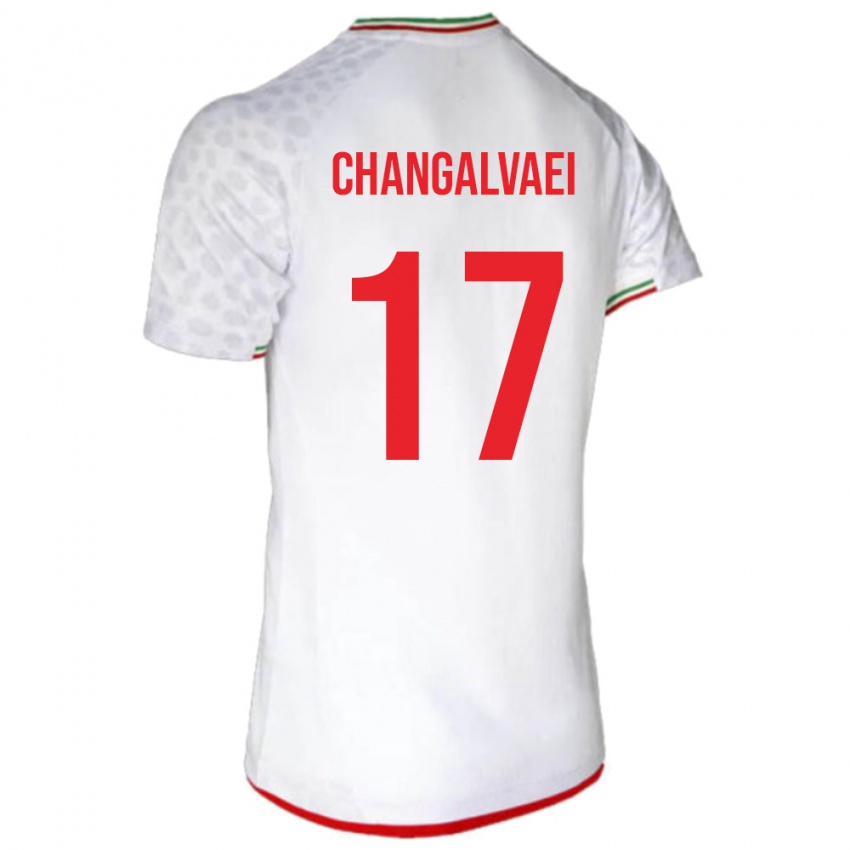 נשים איראן Amirreza Changalvaei #17 לבן אדום ג'רזי ביתית 26-28 חולצה קצרה