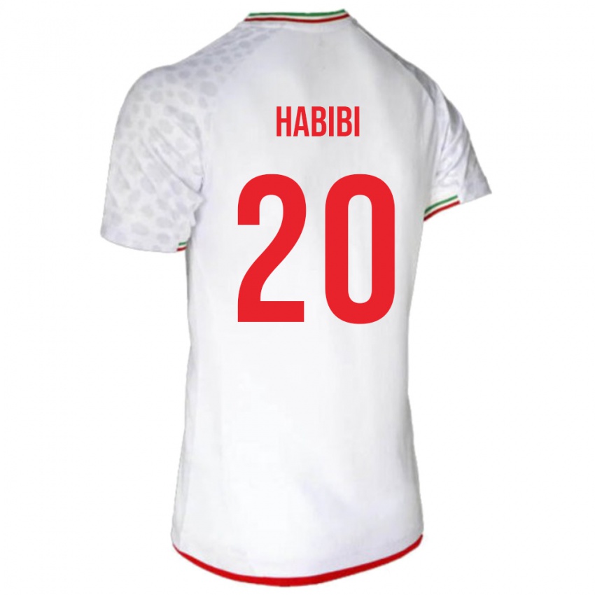 נשים איראן Abbas Habibi #20 לבן אדום ג'רזי ביתית 26-28 חולצה קצרה